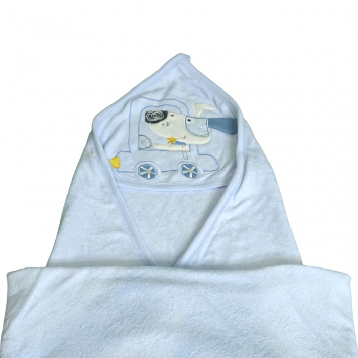 Prosop de baie cu gluga din bumbac , Funny animals, Dog and car, Albastru [5]