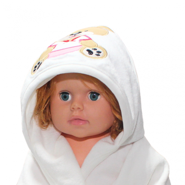 Prosop de baie cu gluga din bumbac, Bear, Pink 85x90cm, BebePrice [4]