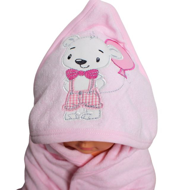 Prosop de baie cu gluga din bumbac , Funny animals, Little Mouse, Pink [4]