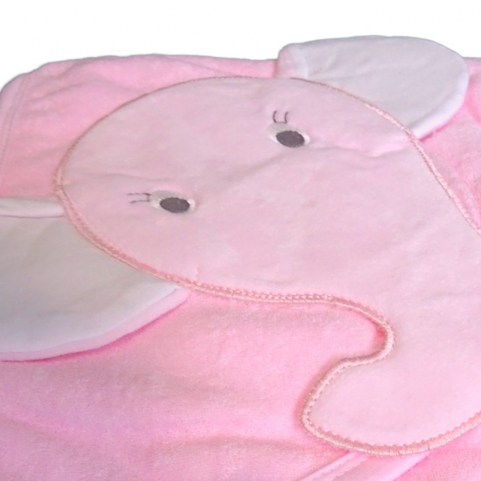 Prosop de baie cu gluga din bumbac , Funny animals, Baby elephant, Roz [5]