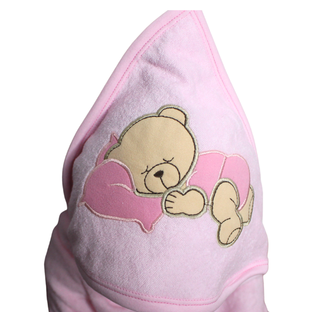 Prosop de baie cu gluga din bumbac , Funny animals, Sleepy Bear, Pink [4]