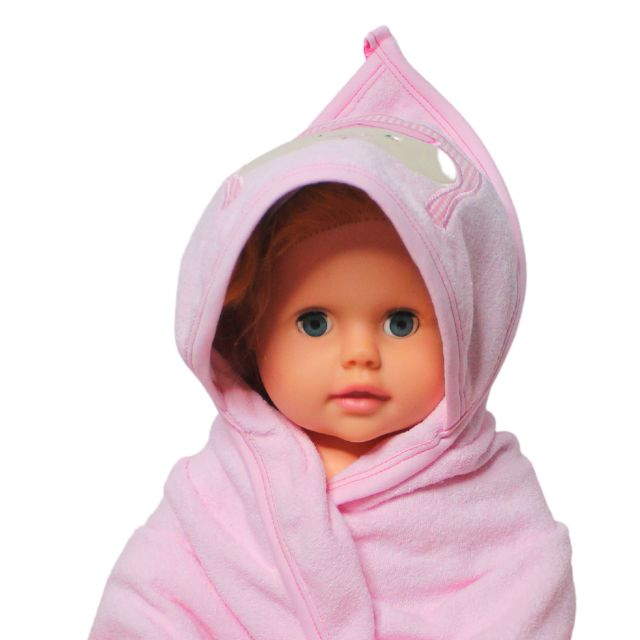 Prosop de baie cu gluga din bumbac , Funny animals, Flying Bear, Pink [2]