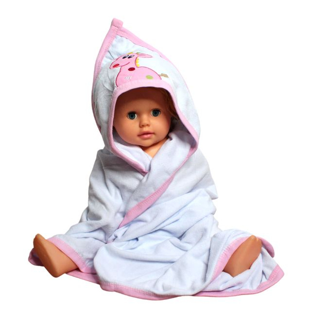 Prosop de baie cu gluga din bumbac, Giraffe, White Pink [3]