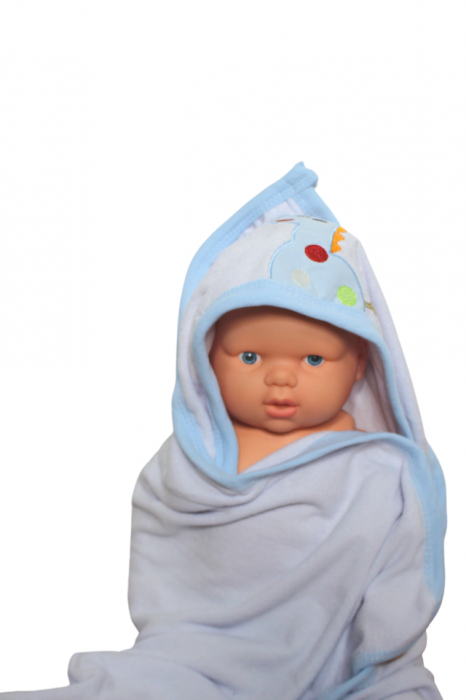 Prosop de baie cu gluga din bumbac, Giraffe, White Blue [2]