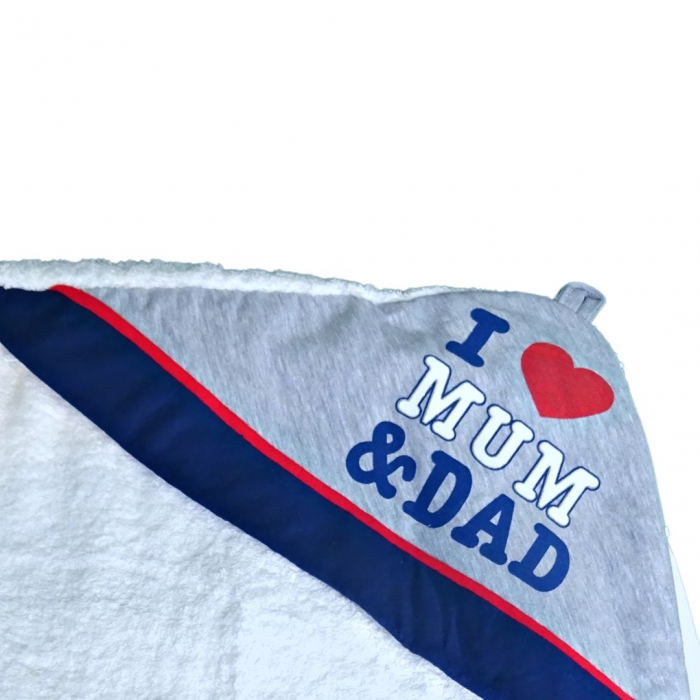 Prosop de baie cu gluga din bumbac Love mom & dad, baietel [3]
