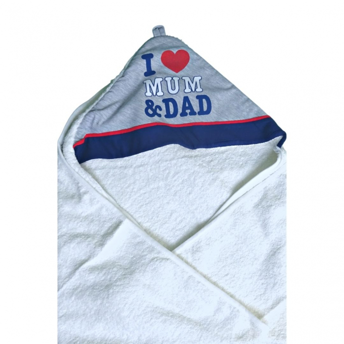 Prosop de baie cu gluga din bumbac Love mom & dad, baietel [2]