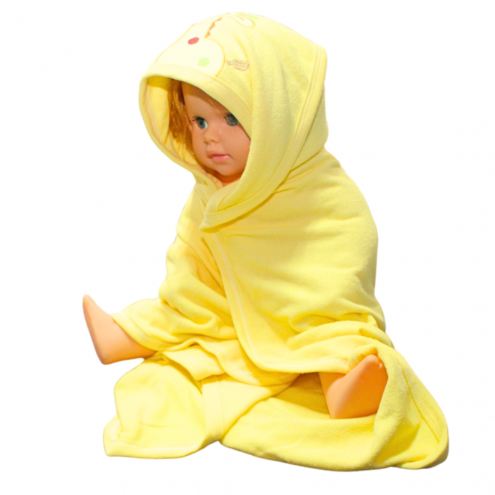 Prosop de baie cu gluga din bumbac, Giraffe, Yellow, Bebeprice [2]