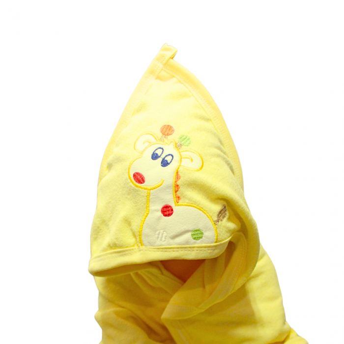 Prosop de baie cu gluga din bumbac, Giraffe, Yellow, Bebeprice [3]