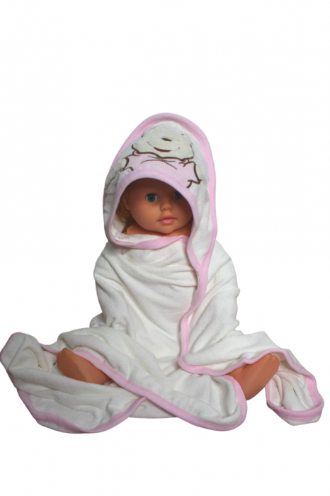 Prosop de baie cu gluga din bumbac, white-pink, Winnie The Pooh [4]