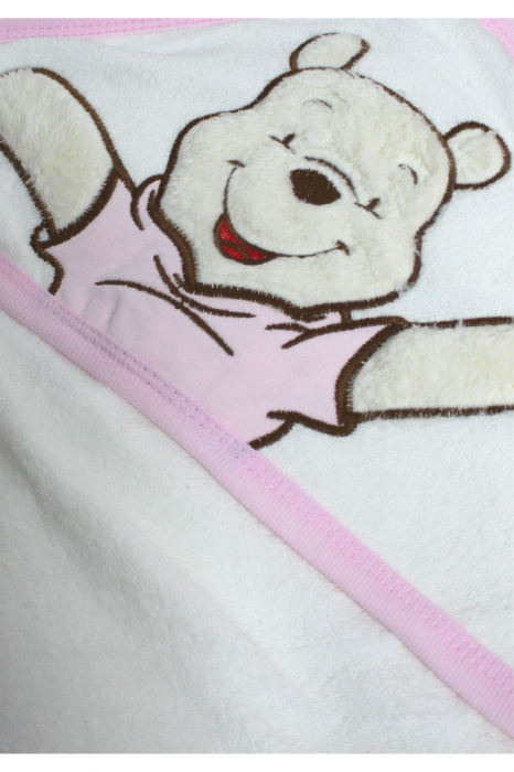 Prosop de baie cu gluga din bumbac, white-pink, Winnie The Pooh [3]