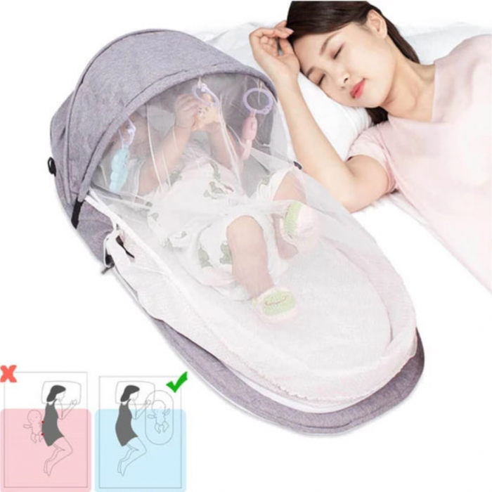 Pat portabil si pliabil pentru bebelusi, Grey, BebePrice [3]