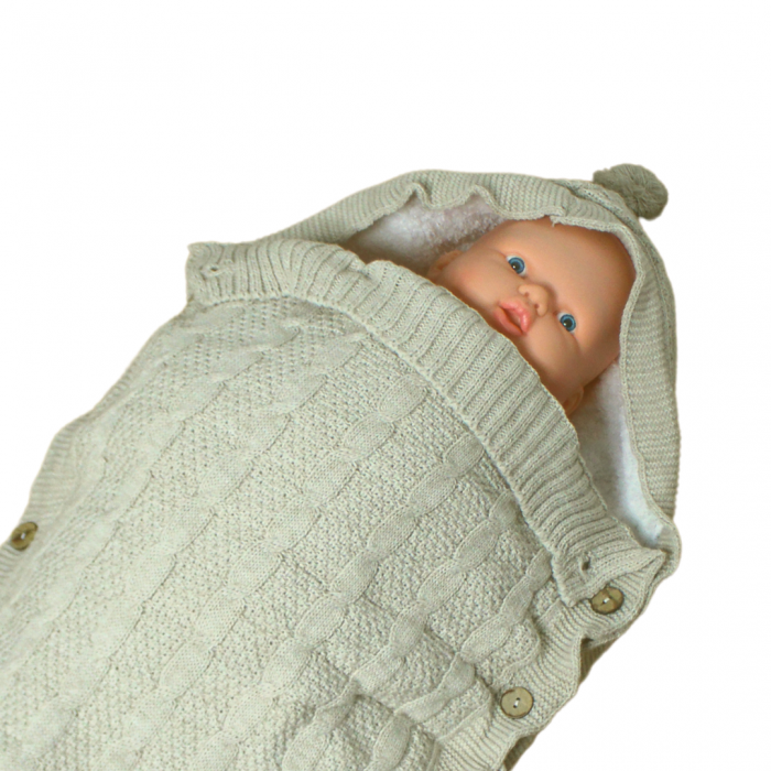 Sac de iarna tricotat si imblanit bebelusi, Cappuccino [4]