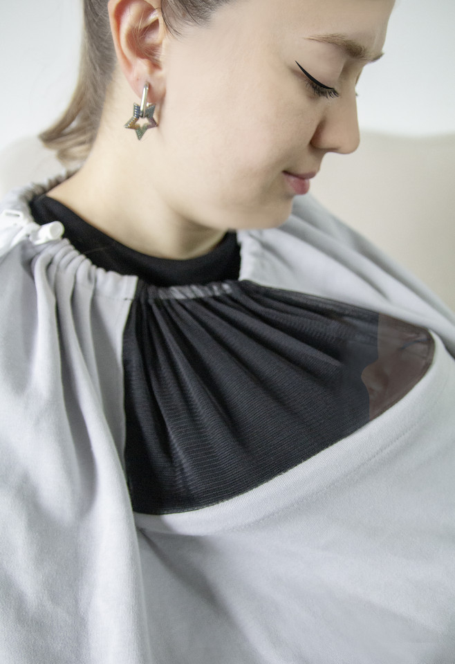 Șal de alăptare cu fereastră din tul Grey BebePrice.ro [6]