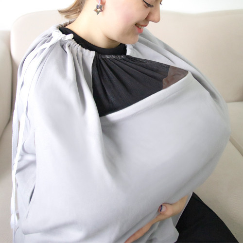 Șal de alăptare cu fereastră din tul Grey BebePrice.ro [4]