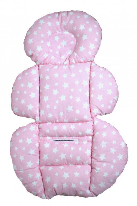 Saltea protectie doua fețe pentru carucior si scoica Little Stars, White-Pink [2]