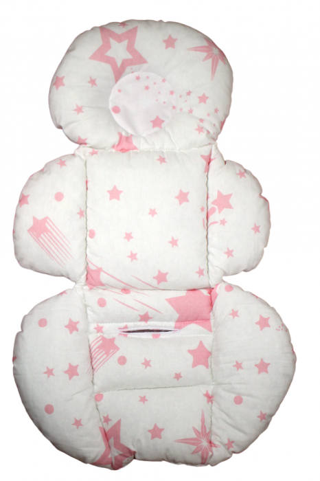 Saltea protectie doua fețe pentru carucior si scoica Little Stars, White-Pink [3]