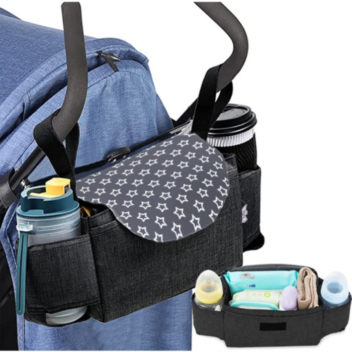 Geanta organizator universala pentru carucior - Stars Grey [3]