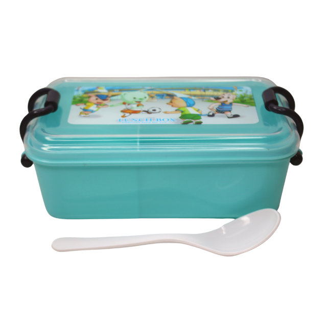 Set cutie alimente cu lingura, dreptunghiular, cu capac transparent, Pretty Animals, Azure, BebePrice [2]