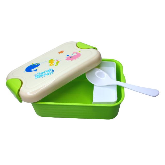 Set cutie alimente cu lingura, dreptunghiular, Green, BebePrice [2]