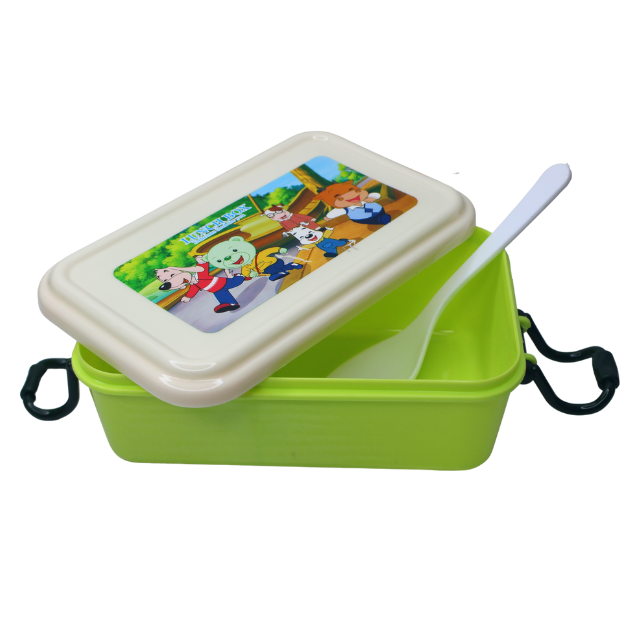 Set cutie alimente cu lingura, dreptunghiular, Pretty Animals, Green, BebePrice [2]