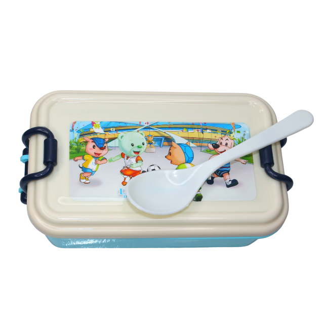 Set cutie alimente cu lingura, dreptunghiular, Pretty Animals, Blue, BebePrice [2]