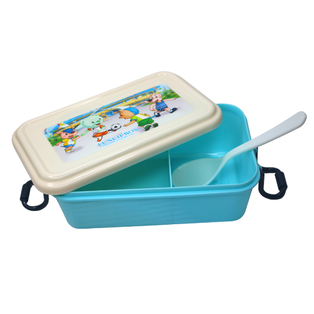 Set cutie alimente cu lingura, dreptunghiular, Pretty Animals, Blue, BebePrice [3]