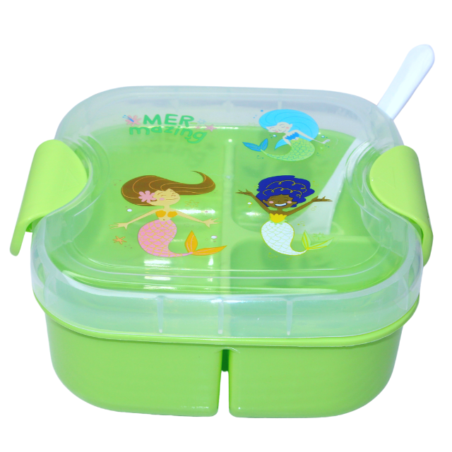 Set cutie alimente cu lingura, patrat,cu capac transparent, Green,BebePrice [3]