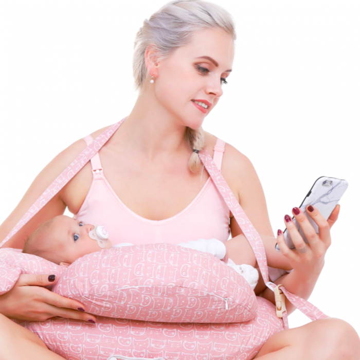 Perna pentru alaptare 2 in 1, cu pernuta occipitala, Pink, BebePrice [3]