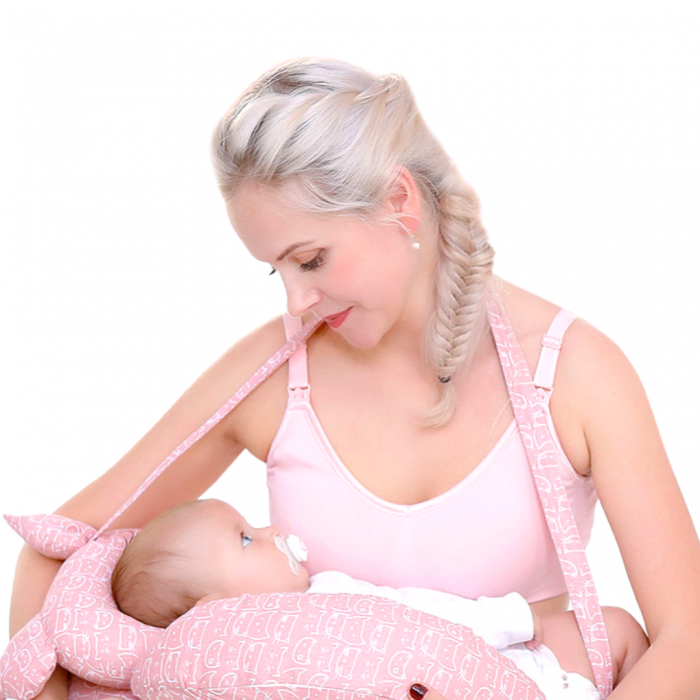 Perna pentru alaptare 2 in 1, cu pernuta occipitala, Pink, BebePrice [2]