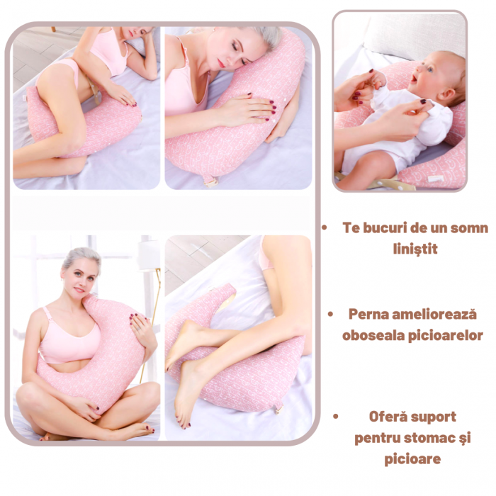 Perna pentru alaptare 2 in 1, cu pernuta occipitala, Pink, BebePrice [5]