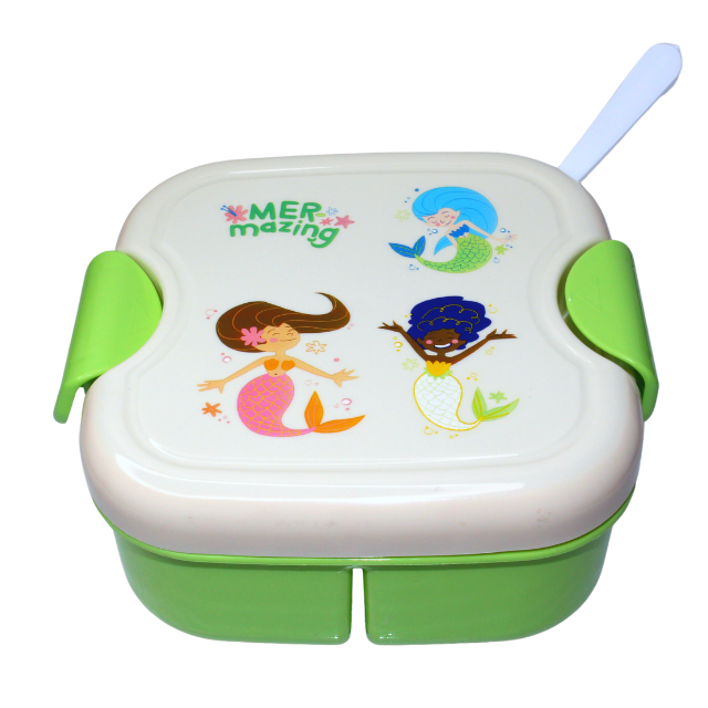 Set cutie alimente cu lingura, patrat, Green, BebePrice [5]