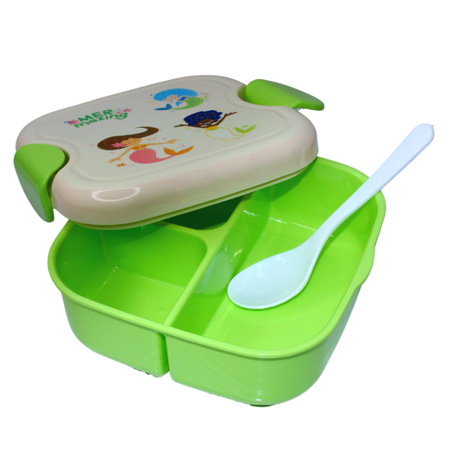 Set cutie alimente cu lingura, patrat, Green, BebePrice [2]