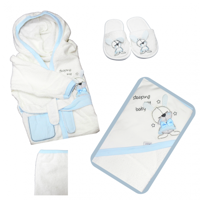 Set de baie pentru copii, bumbac, Rabbit, Blue - 4 piese, BebePrice [6]