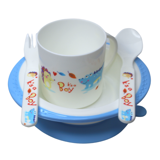 Set diversificare 4 in1, Anti-alunecare, fara BPA, Cute Duck, Blue, BebePrice [4]