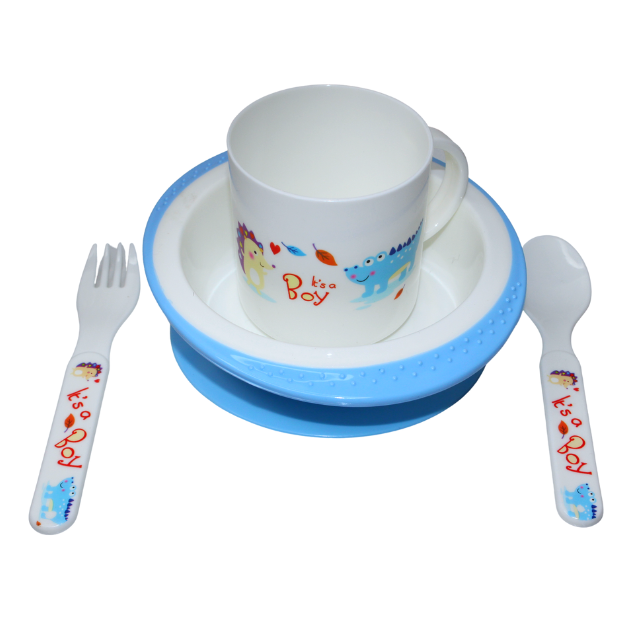 Set diversificare 4 in1, Anti-alunecare, fara BPA, Cute Duck, Blue, BebePrice [7]