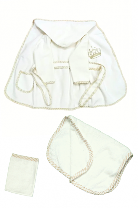 Set halat baie pentru bebe, 3 piese, Royal, 0-2 ani, Light-Brown, BebePrice [2]