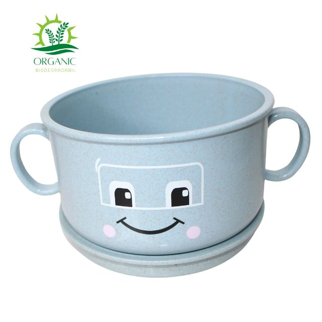 Bol cu capac, din material organic, Happy Face, Ciel [3]