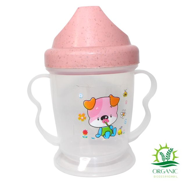 Set hranire bebe, dreptunghiular, din material organic, Puppy, Powder Pink- 3 piese [2]