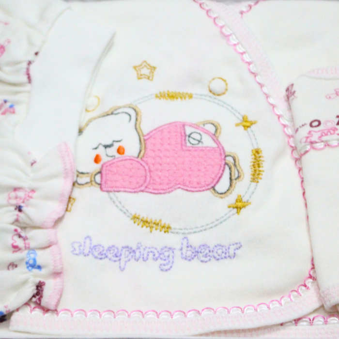Set maternitate bumbac, nou-nascut, Sleeping bear, Pink - 5 piese, BebePrice [2]