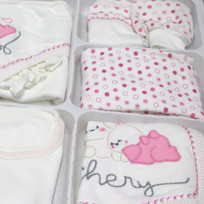 Set maternitate bumbac antialergic, nou-nascut, Rabbits, Pink - 11 piese [4]