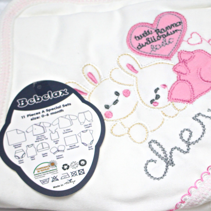 Set maternitate bumbac antialergic, nou-nascut, Rabbits, Pink - 11 piese [7]