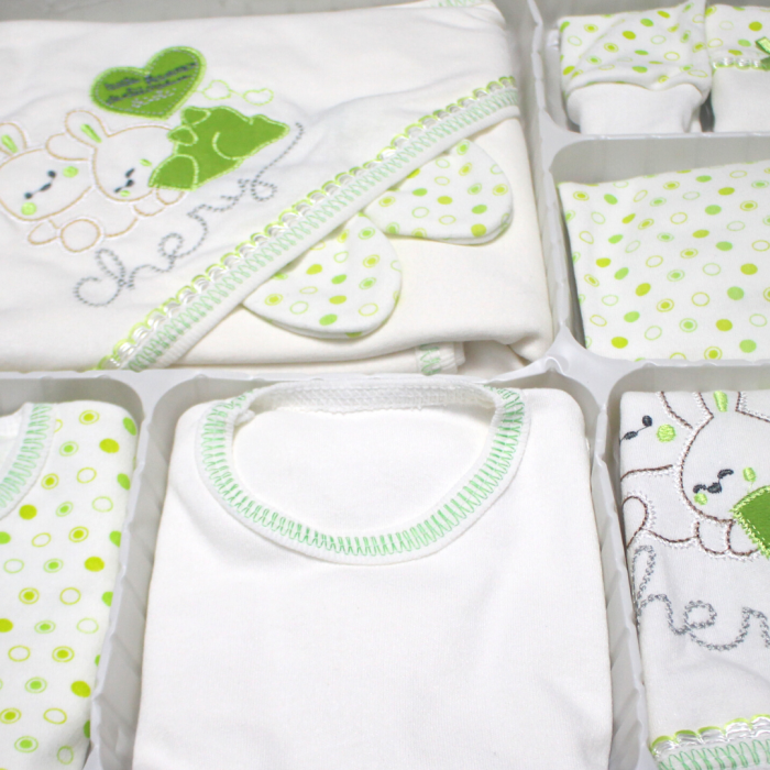 Set maternitate bumbac antialergic, nou-nascut, Rabbits, Lime- 11 piese [3]