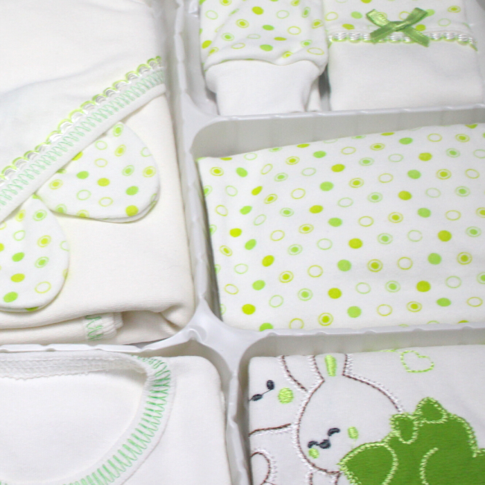 Set maternitate bumbac antialergic, nou-nascut, Rabbits, Lime- 11 piese [5]