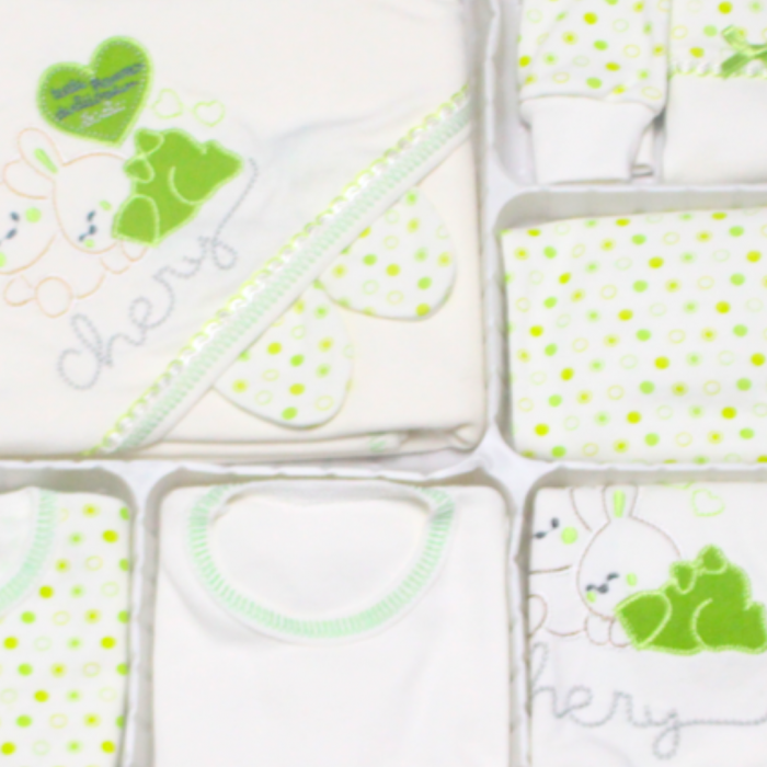 Set maternitate bumbac antialergic, nou-nascut, Rabbits, Lime- 11 piese [2]