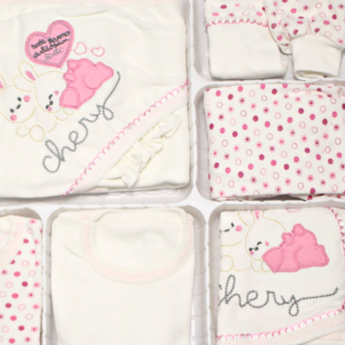 Set maternitate bumbac antialergic, nou-nascut, Rabbits, Pink - 11 piese [2]