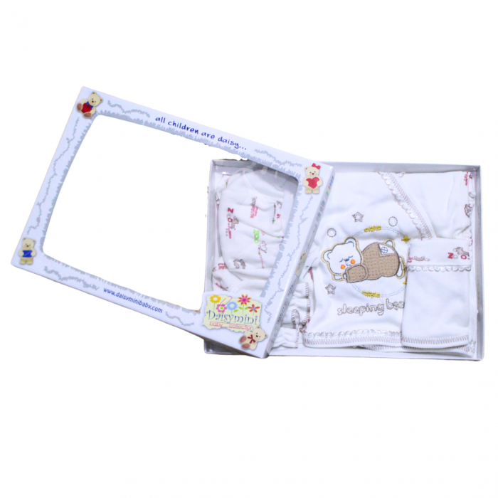 Set maternitate bumbac, nou-nascut, Sleeping bear, Brown- 5 piese, BebePrice [3]