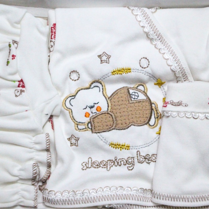 Set maternitate bumbac, nou-nascut, Sleeping bear, Brown- 5 piese, BebePrice [2]