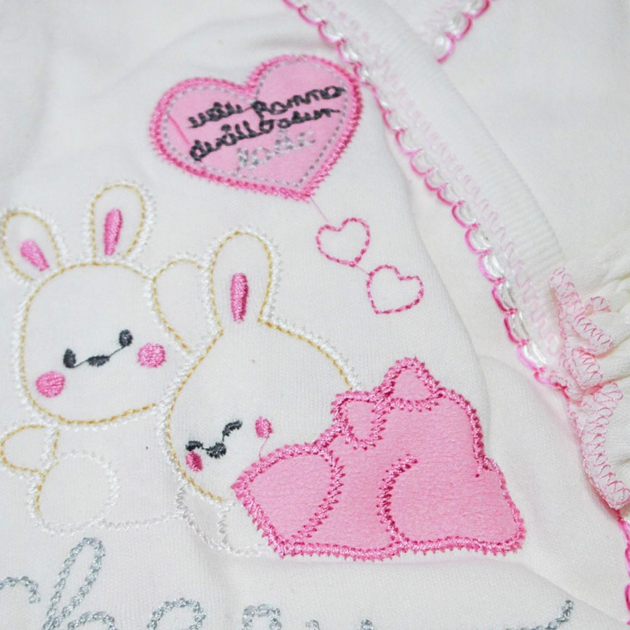 Set maternitate bumbac nou-nascut (0-3 luni), Bebelax, Rabbits, white-pink- 5 piese [3]