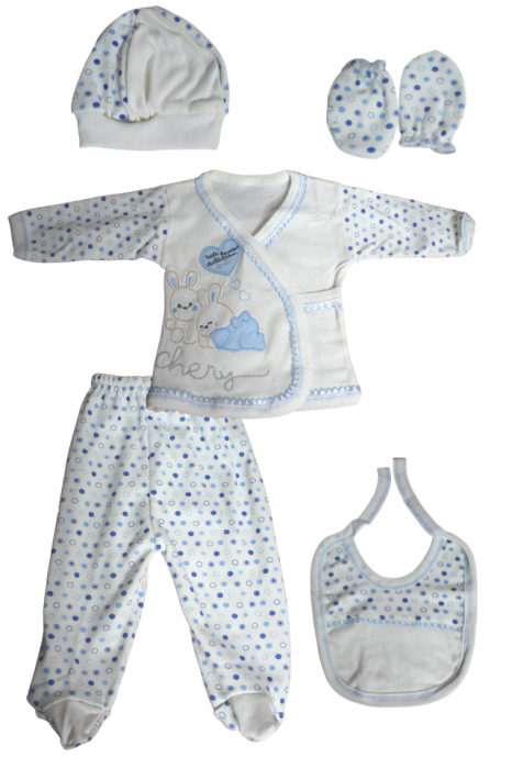 Set maternitate bumbac nou-nascut (0-3 luni), Bebelax, Rabbits, white-blue- 5 piese [4]