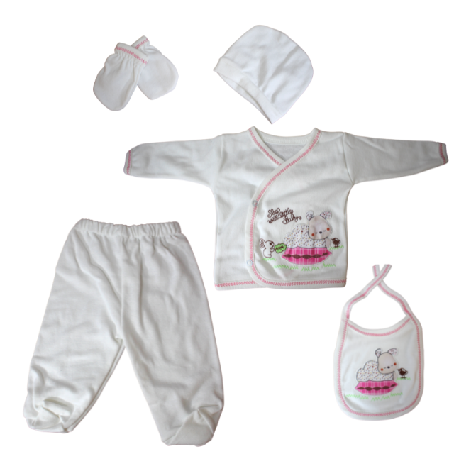Set maternitate bumbac nou-nascut,Sleepy rabbit, Pink - 5 piese [3]